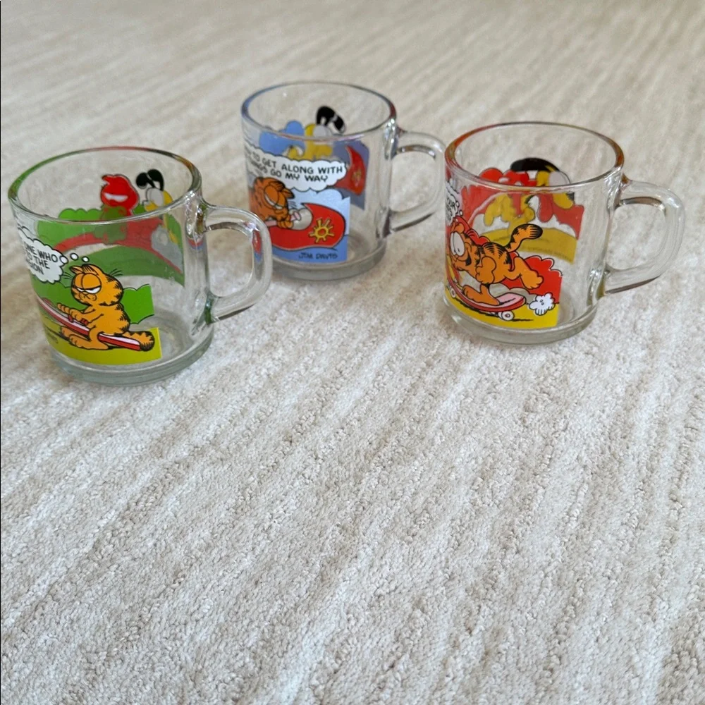 Set 3 McDonalds Garfield 1978 Clear Glass Mugs Cups Jim Davis Vintage McDonalds - Picture 6 of 16